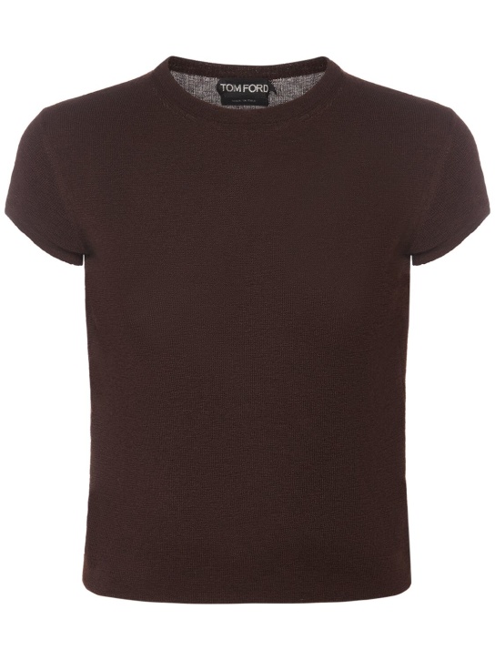 Tom Ford: Cashmere & silk knit short sleeve top - Brown - women_0 | Luisa Via Roma