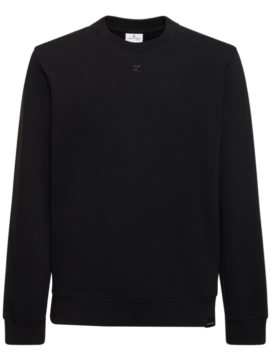 Courreges: Logo embroidery cotton sweatshirt - Black - men_0 | Luisa Via Roma