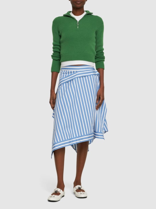 JW Anderson: Striped cotton asymmetric midi skirt - Mavi/Beyaz - women_1 | Luisa Via Roma
