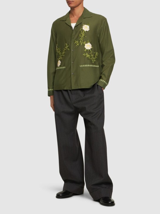 Baziszt: Flower cotton & silk shirt - Yeşil - men_1 | Luisa Via Roma