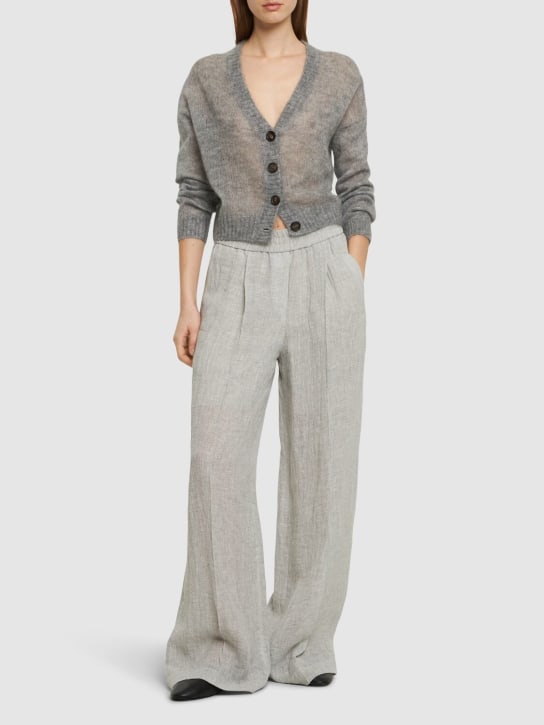 Brunello Cucinelli: Crepe linen gauze wide pants - Grey - women_1 | Luisa Via Roma