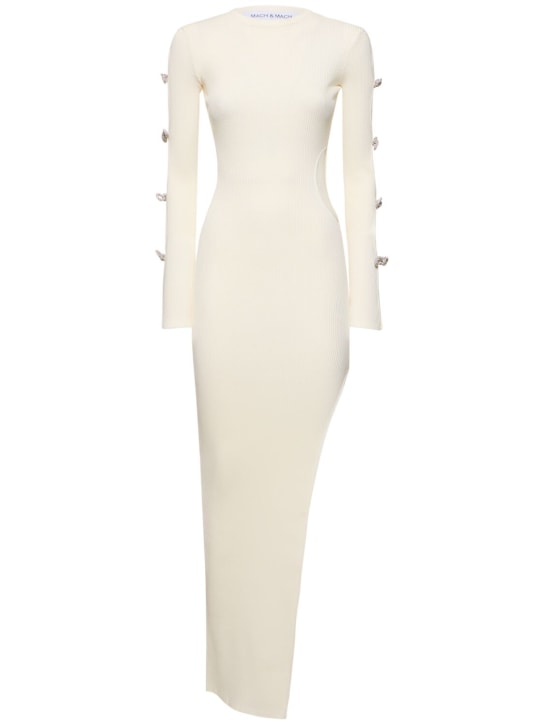 Mach & Mach: Robe longue en maille stretch embellie - Blanc - women_0 | Luisa Via Roma
