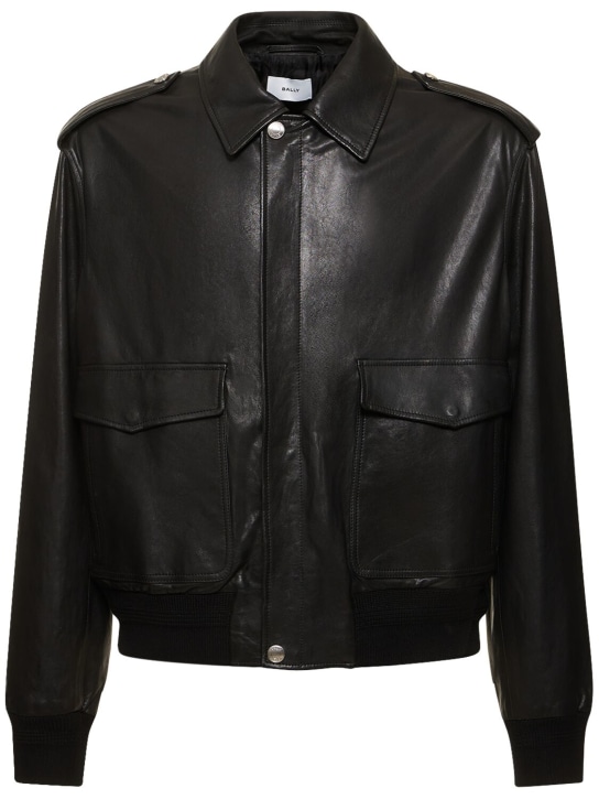 Bally: Leather bomber jacket - Black - men_0 | Luisa Via Roma