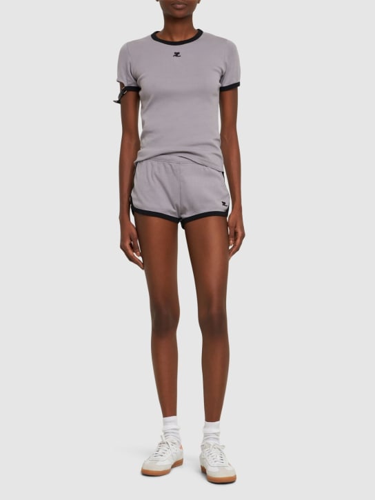 Courreges: T-Shirt aus Baumwolle mit Kontrastdetails - Grau - women_1 | Luisa Via Roma