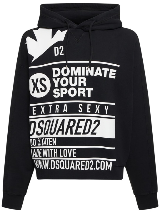 Dsquared2: Burbs printed cotton hoodie - Black - men_0 | Luisa Via Roma