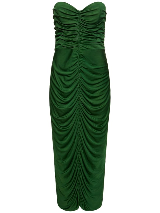 Costarellos: Aveline strapless ruched midi dress - Green - women_0 | Luisa Via Roma