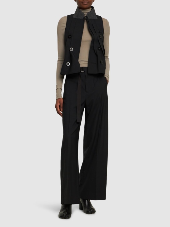 Sacai: Belted gabardine wide pants - Black - women_1 | Luisa Via Roma