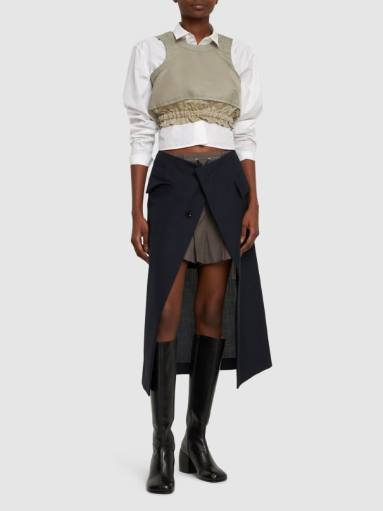 Sacai: Nylon twill elastic cropped top - Khaki - women_1 | Luisa Via Roma