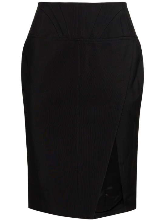 MUGLER: 厚重光滑粘胶纤维迷笛半身裙 - 黑色 - women_0 | Luisa Via Roma