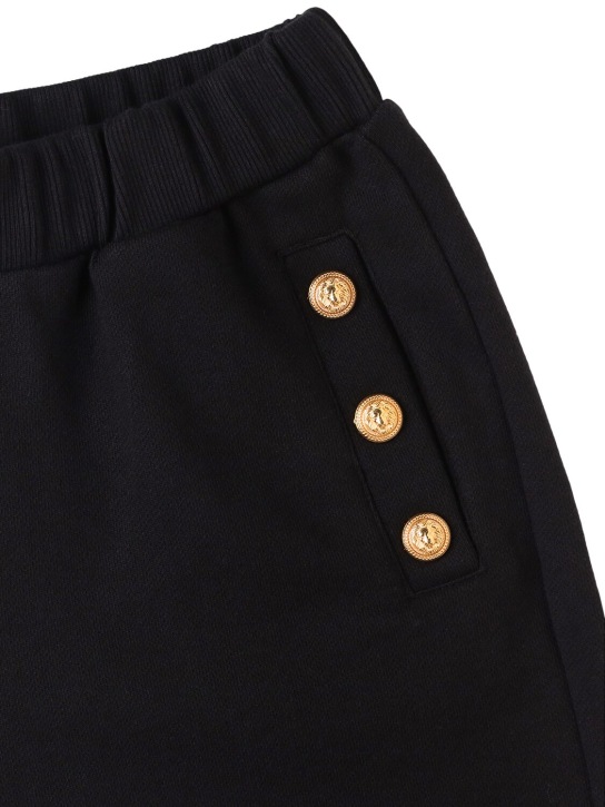 Balmain: Shorts de felpa de algodón orgánico - Negro - kids-girls_1 | Luisa Via Roma