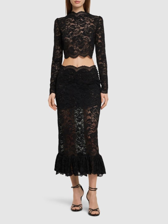 Rabanne: High rise lace flared midi skirt - Black - women_1 | Luisa Via Roma