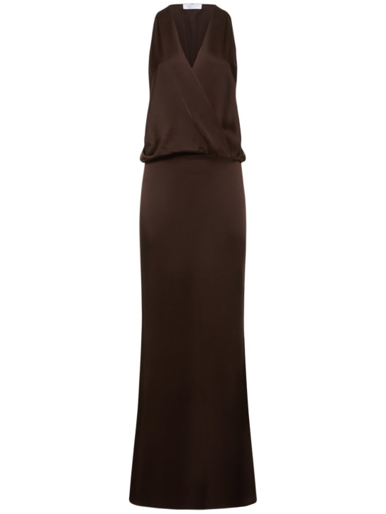 Blumarine: Sleeveless satin long dress - Koyu Kahverengi - women_0 | Luisa Via Roma