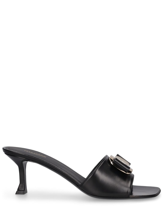 Ferragamo: 65mm Zelie leather mule sandals - Siyah - women_0 | Luisa Via Roma