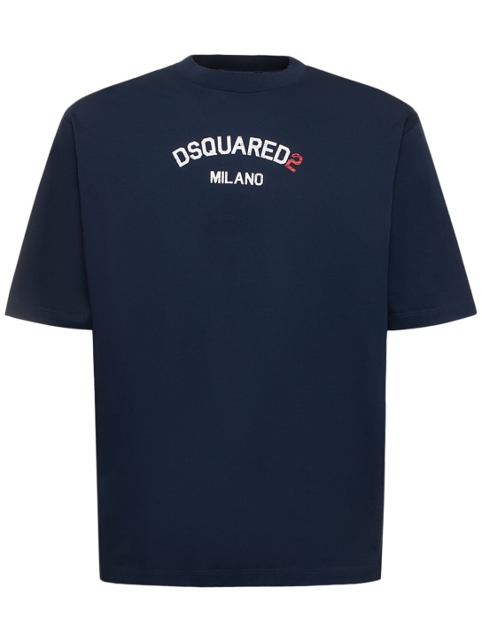 Dsquared2: Milano印花棉质T恤 - 海军蓝 - men_0 | Luisa Via Roma