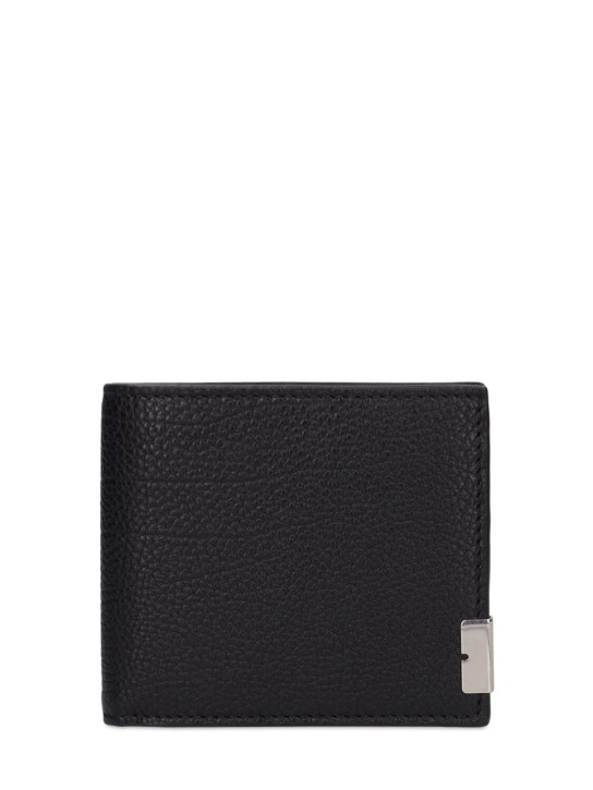 Burberry: Grained leather bifold wallet - Black - men_0 | Luisa Via Roma