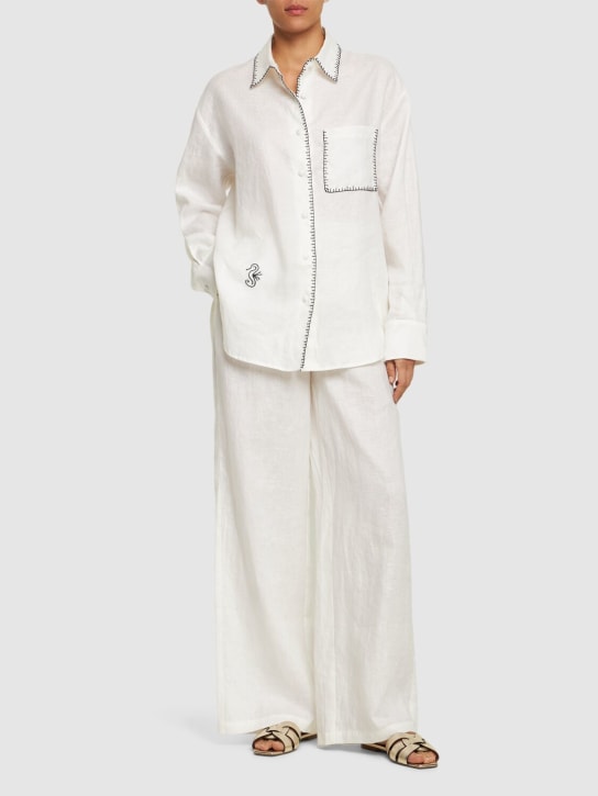 Marysia: Wegner oversize linen shirt w/ stitching - White - women_1 | Luisa Via Roma