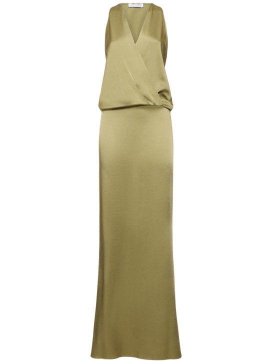 Blumarine: Sleeveless satin long dress - Olive Green - women_0 | Luisa Via Roma