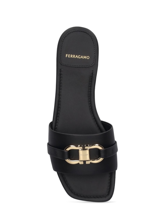 Ferragamo: Leah flat leather slides - women_4 | Luisa Via Roma