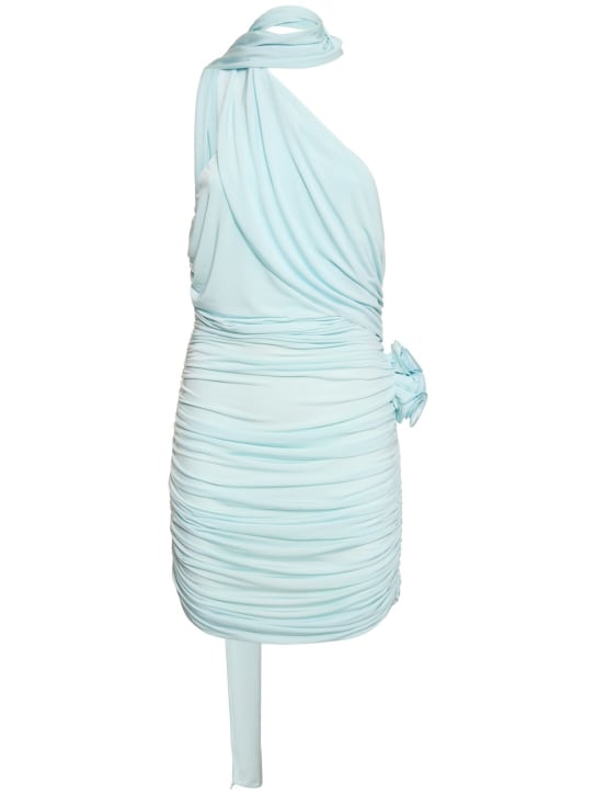 Magda Butrym: Draped jersey mini dress w/scarf - Light Blue - women_0 | Luisa Via Roma