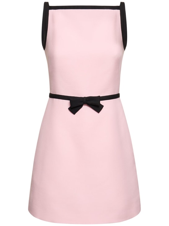 Valentino: Wool & silk crepe mini dress w/bow - Pink/Black - women_0 | Luisa Via Roma
