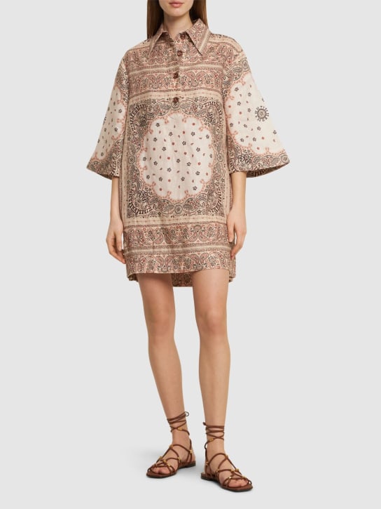 Zimmermann: Tunic printed linen mini dress - Renkli - women_1 | Luisa Via Roma