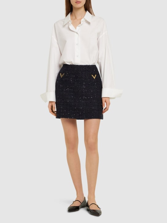 Valentino: Tweed lurex mini skirt - Navy - women_1 | Luisa Via Roma