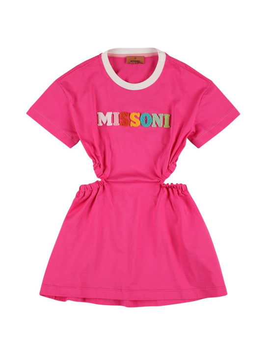 Missoni: Vestito in jersey di cotone con logo - Fucsia - kids-girls_0 | Luisa Via Roma