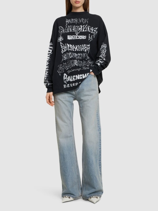 Balenciaga: LNY メタルコットンTシャツ - ウォッシュドブラック - women_1 | Luisa Via Roma