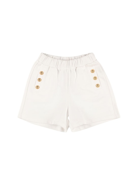 Balmain: Shorts aus Bio-Baumwollfleece - Weiß - kids-girls_0 | Luisa Via Roma