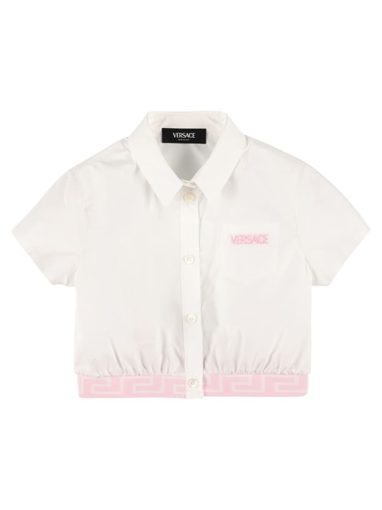 Versace: Besticktes Hemd aus Baumwollpopeline - Weiß/Rosa - kids-girls_0 | Luisa Via Roma
