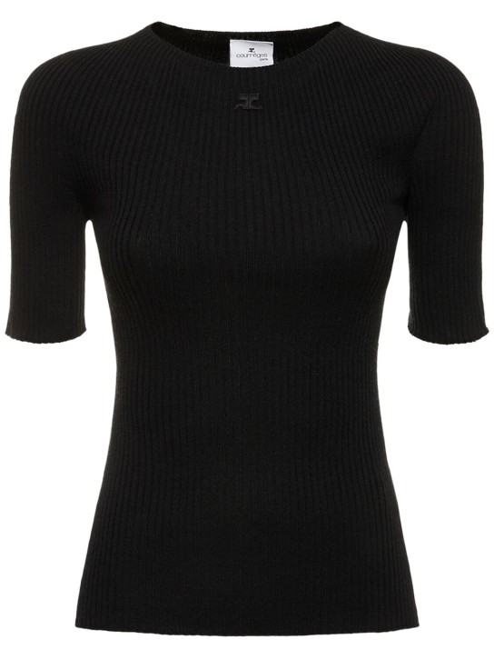 Courreges: Suéter de algodón y lana - Negro - women_0 | Luisa Via Roma