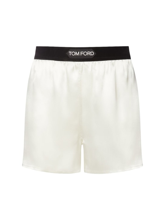 Tom Ford: Shorts in raso di seta con logo - Ecru - women_0 | Luisa Via Roma
