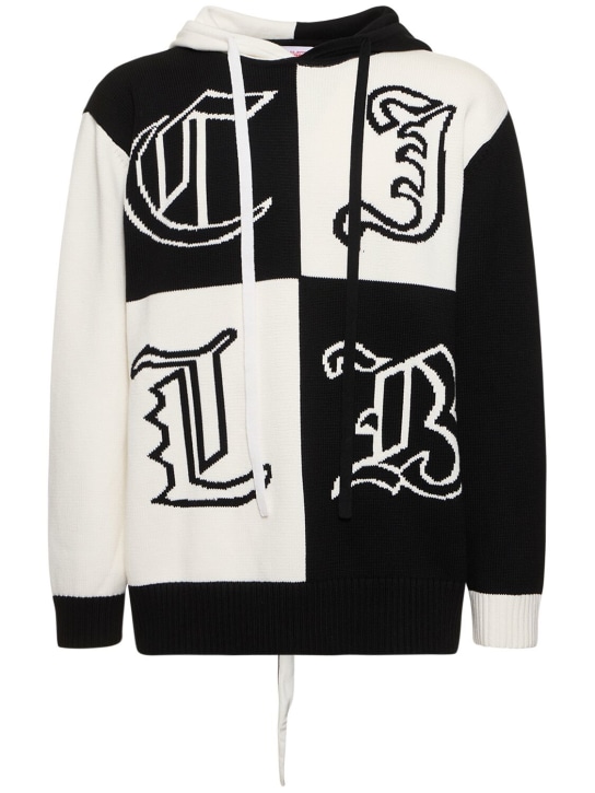 Charles Jeffrey LOVERBOY: Helraldry knit hoodie - Black/White - men_0 | Luisa Via Roma
