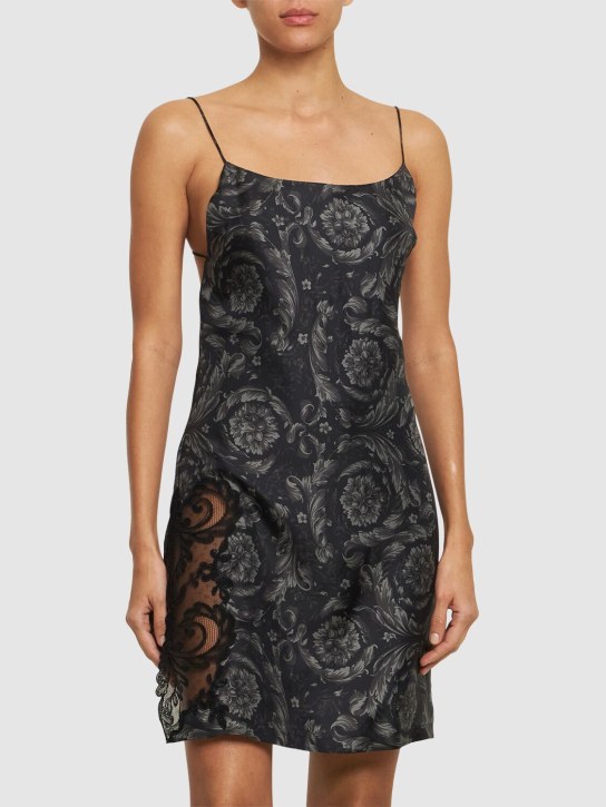 Versace: Barocco print silk twill slip dress - Siyah - women_1 | Luisa Via Roma