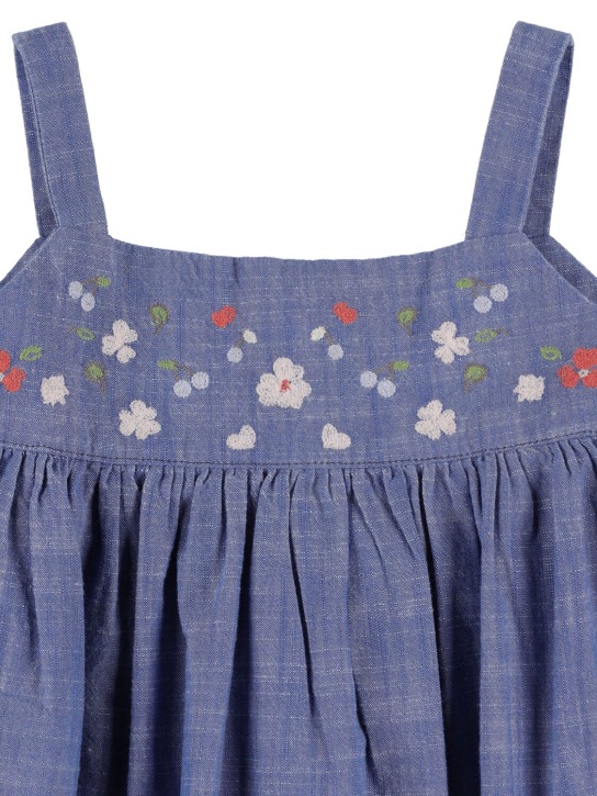 Bonpoint: 刺绣棉质青年布连衣裙 - 蓝色 - kids-girls_1 | Luisa Via Roma