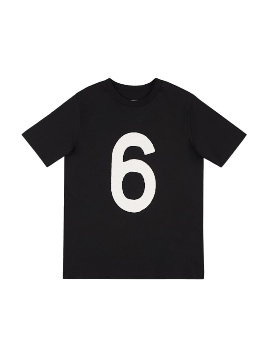 MM6 Maison Margiela: T-shirt en jersey de coton à imprimé logo - Noir - kids-girls_0 | Luisa Via Roma