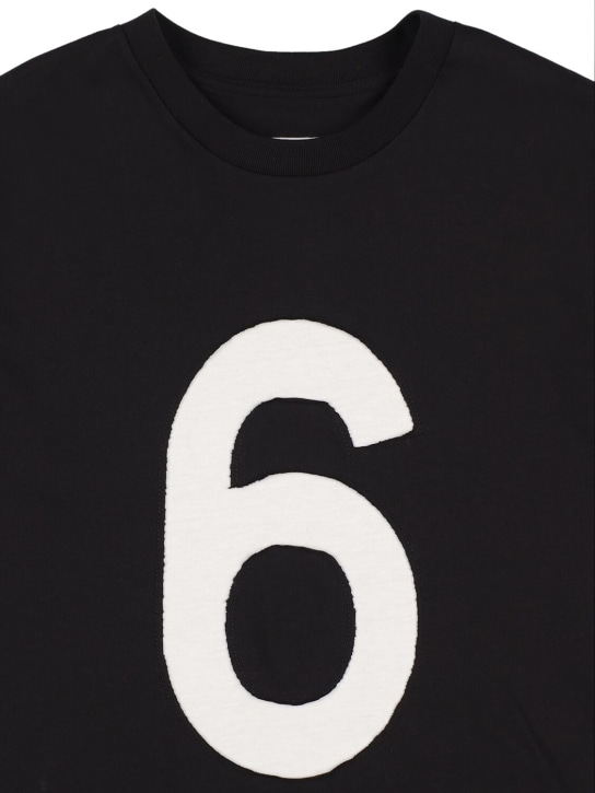 MM6 Maison Margiela: T-shirt en jersey de coton à imprimé logo - Noir - kids-girls_1 | Luisa Via Roma