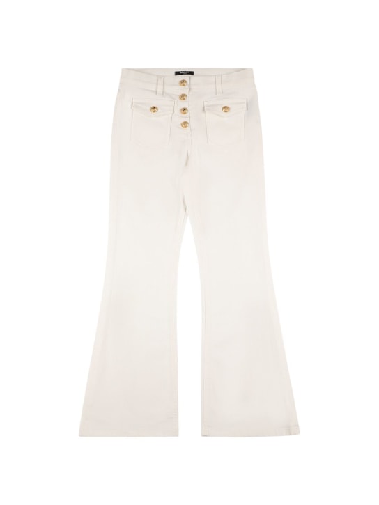 Balmain: Jeans svasati in denim di misto cotone - Bianco - kids-girls_0 | Luisa Via Roma