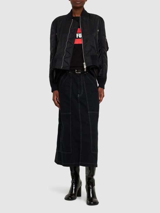 Sacai: Pleated nylon twill zip jacket - Siyah - women_1 | Luisa Via Roma