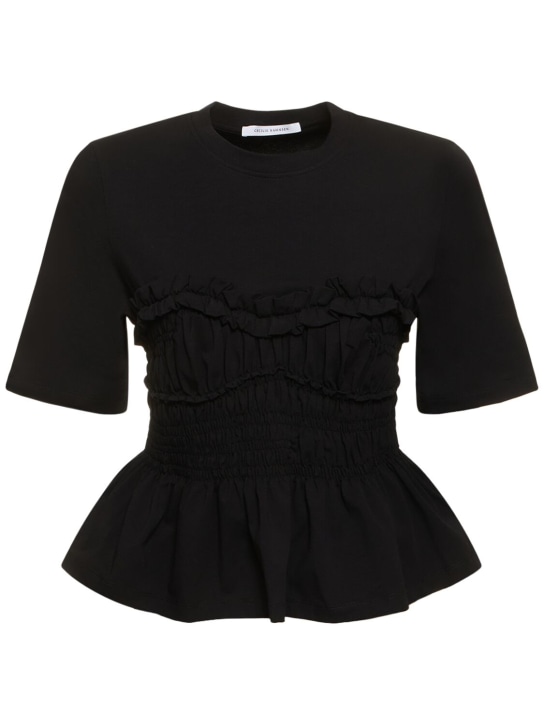 Cecilie Bahnsen: Vilde jersey 3/4 sleeve cotton t-shirt - women_0 | Luisa Via Roma