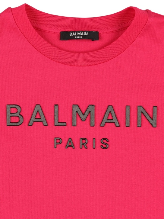 Balmain: T-Shirt aus Bio-Baumwolljersey - Fuchsie - kids-boys_1 | Luisa Via Roma
