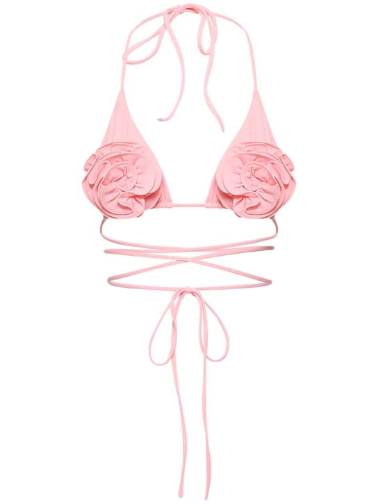 Magda Butrym: Jersey triangle bikini top w/ roses - Pembe - women_0 | Luisa Via Roma