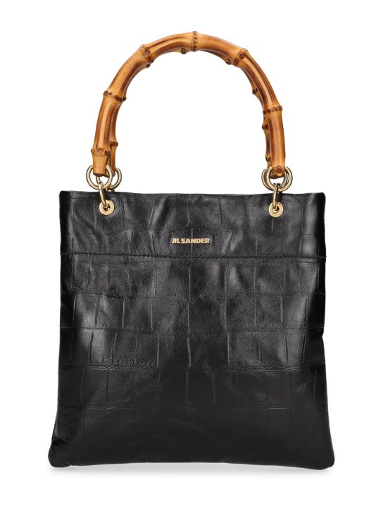 Jil Sander: Small leather top handle bag - Siyah - women_0 | Luisa Via Roma