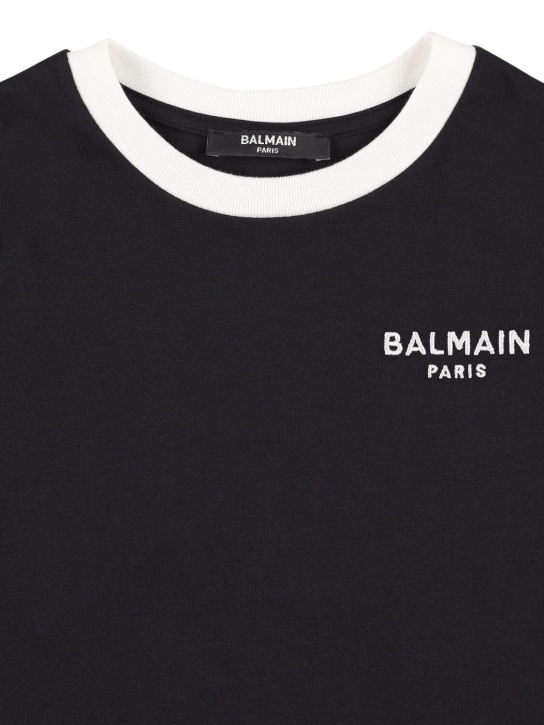 Balmain: T-shirt en jersey de coton biologique - Noir - kids-boys_1 | Luisa Via Roma