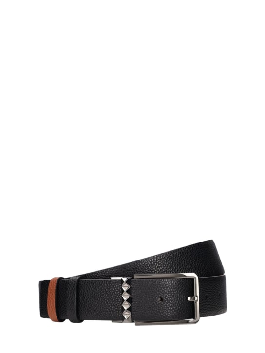 Valentino Garavani: 35mm Reversible buckle leather belt - Brown/Black - men_0 | Luisa Via Roma