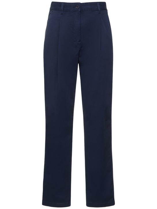ASPESI: Pantalon droit en popeline de coton à plis - Bleu Marine - women_0 | Luisa Via Roma