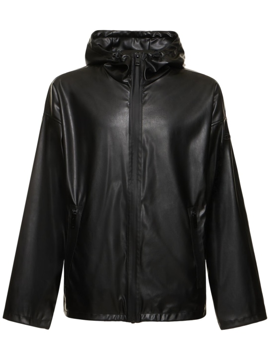 Diesel: Oval-D faux leather hooded jacket - Siyah - men_0 | Luisa Via Roma