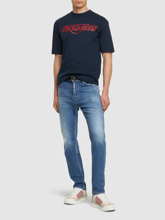 Dsquared2: Camiseta de algodón con logo estampado - Navy - men_1 | Luisa Via Roma
