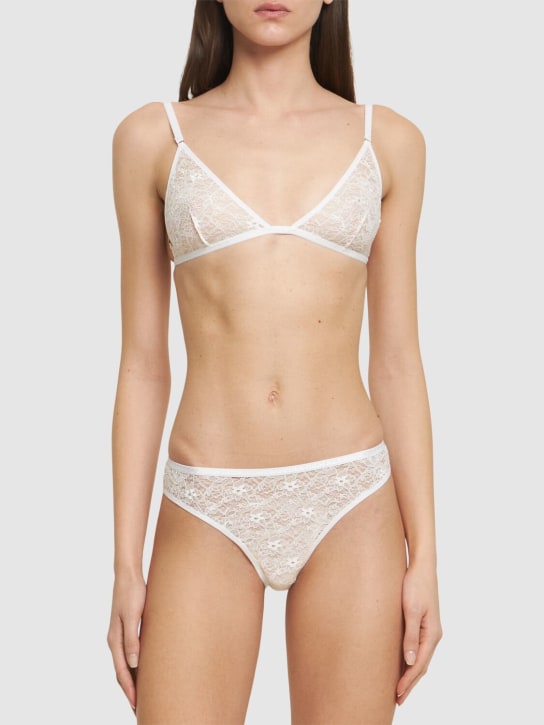 Alessandra Rich: Stretch lace underwear set w/ crystals - Beyaz - women_1 | Luisa Via Roma