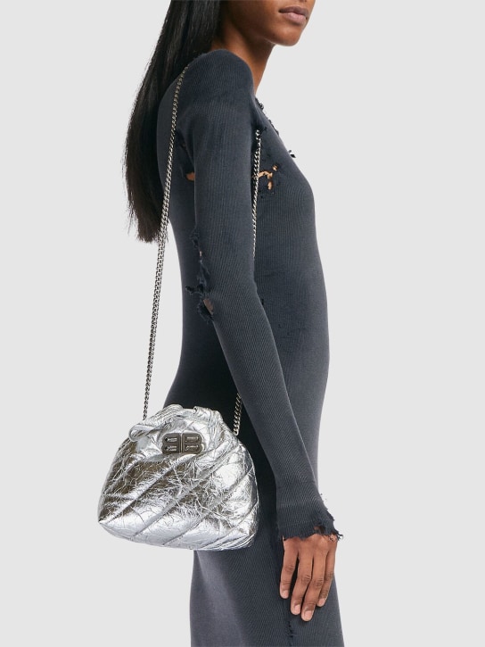 Balenciaga: XS Crush quilted leather tote bag - Gümüş - women_1 | Luisa Via Roma